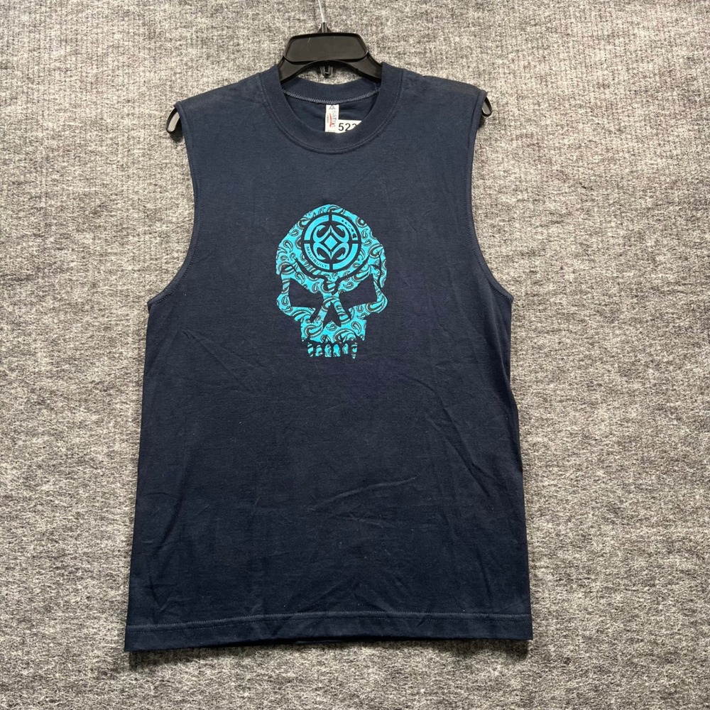 Maui Built Mens Small Navy Blue Teal Paisley Skull Muscle Tank Sleeveless Shirt